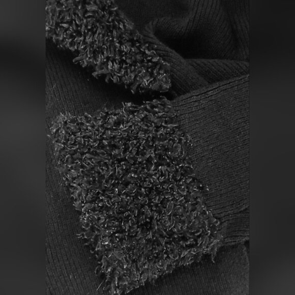 Max Studio Black Belted Cardigan Sweater Faux Fur Shawl Collar Cozy Knit Size L - Picture 4 of 7